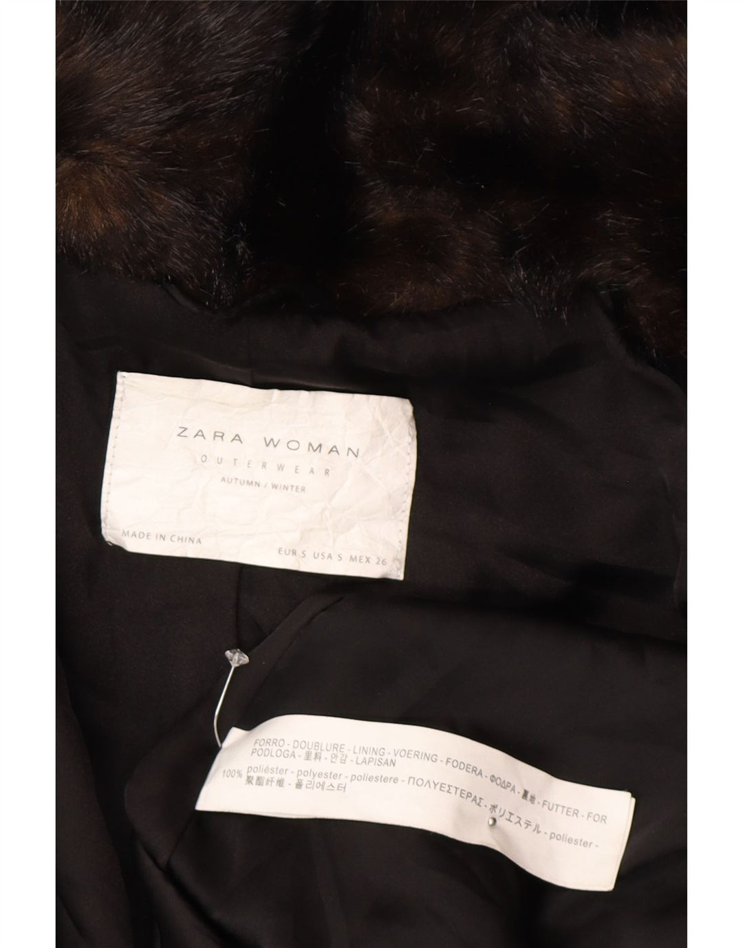 Übergroßer Mantel aus Kunstfell von Zara für Damen, UK 10, Größe S, braun, Polyester, Winter