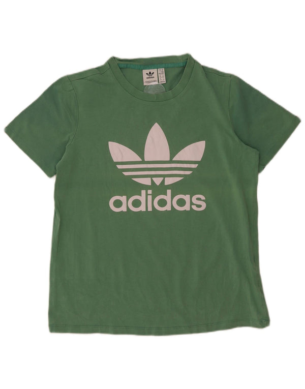 Adidas Damen Graphic T-Shirt Top UK 14 Mittelgrüne Baumwolle