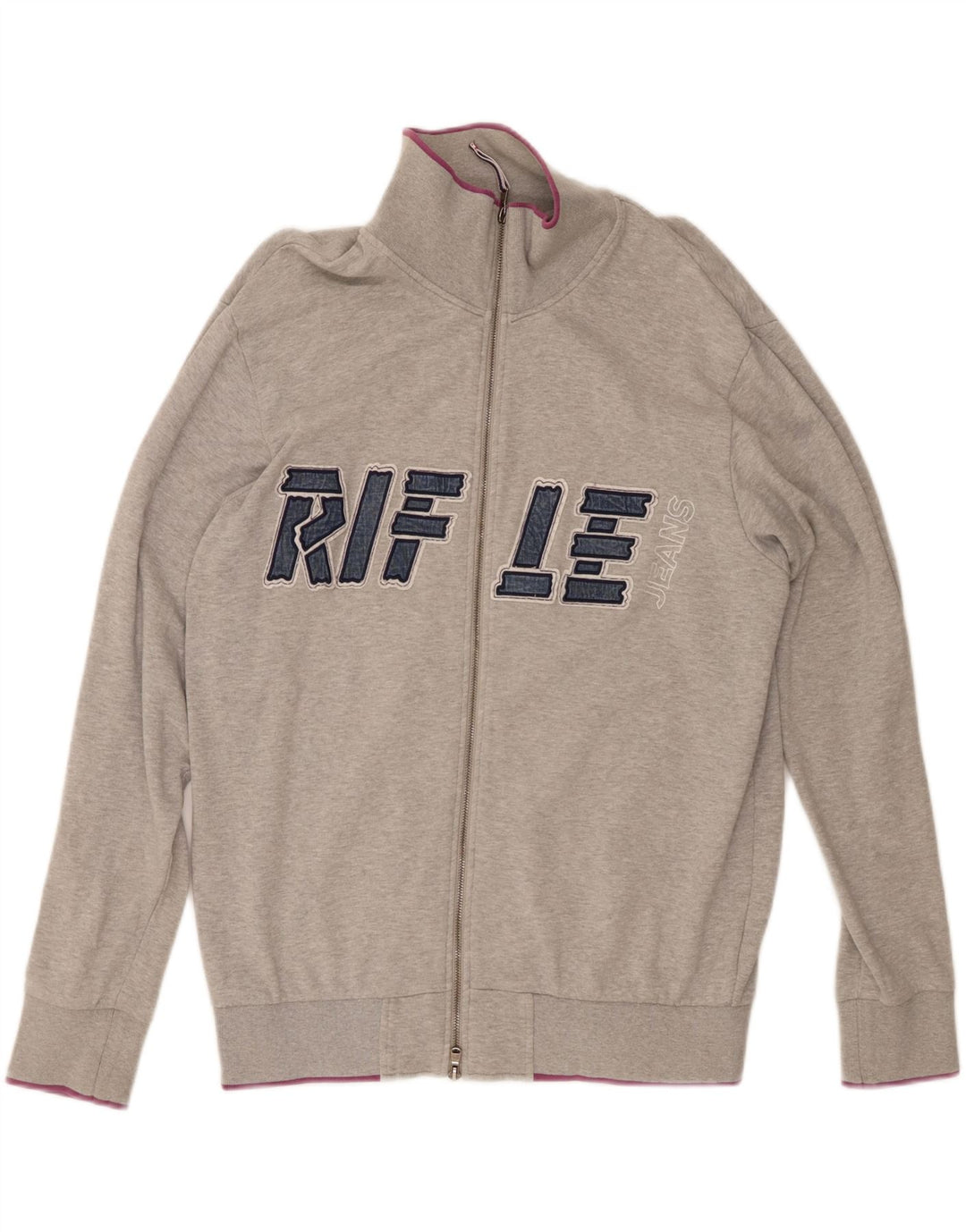 RIFLE Mens Graphic Tracksuit Top Jacket 2XL Grey Cotton Vintage Rifle and Second-Hand Rifle from Messina Hembry 