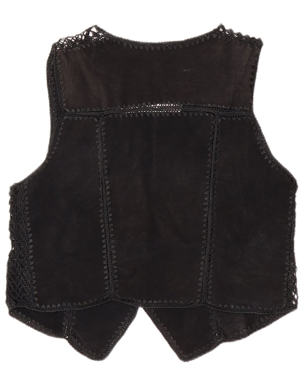 Vintage Damen Crop Wildleder Weste UK 14 Medium Schwarz Patchwork