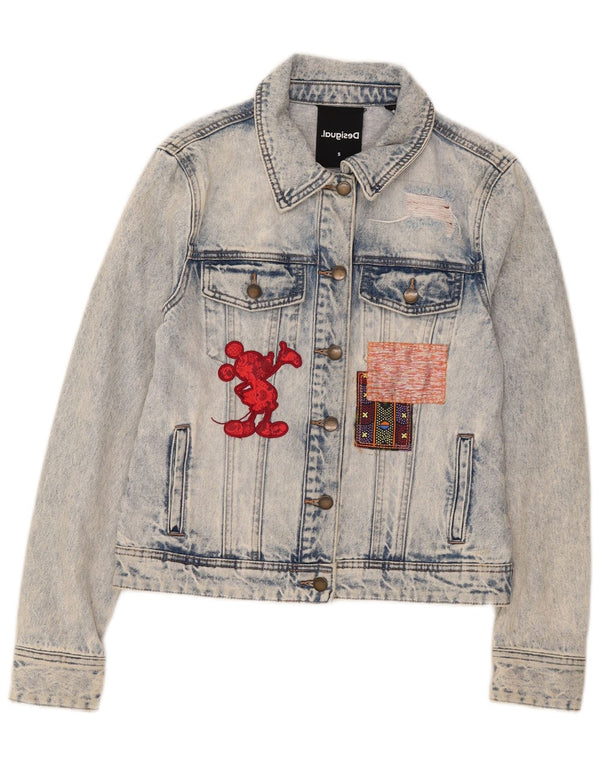 Desigual Damen-Jeansjacke mit Mickey-Mouse-Grafik, Gr. 10, Größe S, Blau, Baumwolle