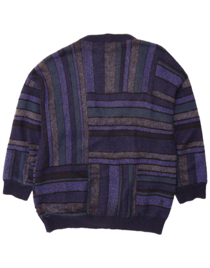 Bizzarro Herren Strickjacke XL Marineblau gestreifte Wolle