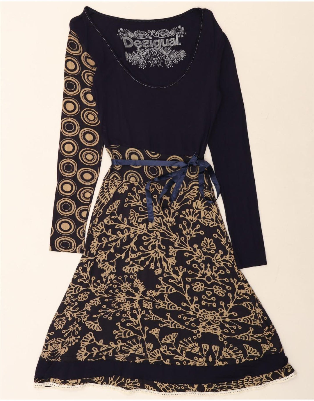 DESIGUAL Grafisches A-Linien-Kleid für Damen, UK 12, Mittel, Marineblau, Blumenmuster