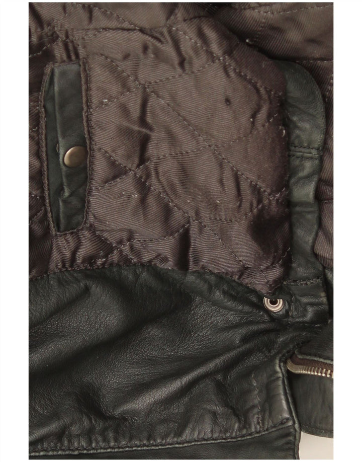 XETRA Damen Crop Hooded Lederjacke UK 12 Medium Schwarz