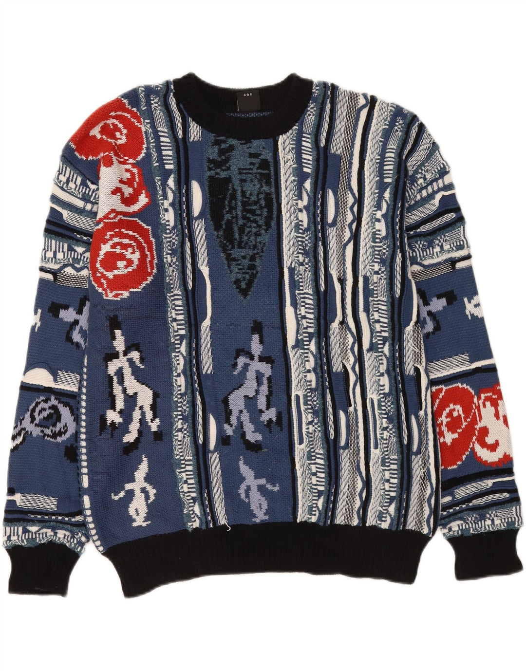 Urban Outfitters Herren-Pullover mit abstraktem Muster und Rundhalsausschnitt in Mittelblau