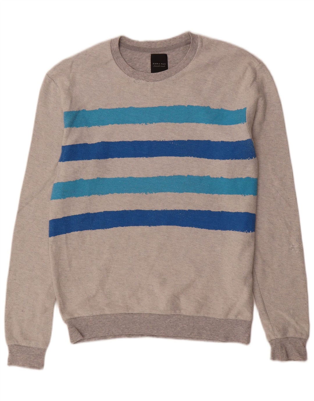 Zara Herren Sweatshirt Pullover Mittelgrau gestreift