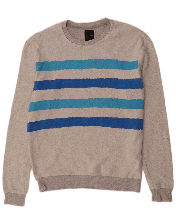 Zara Herren Sweatshirt Pullover Mittelgrau gestreift