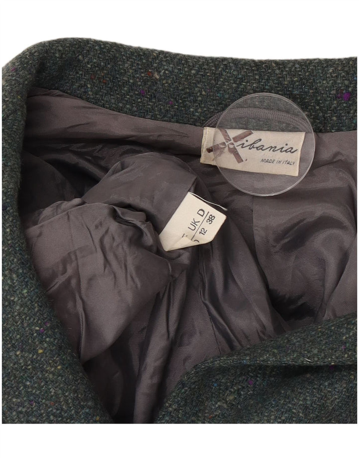 Vintage Damen Crop 4-Knopf-Blazerjacke UK 12 Mittelgrünes Fischgrätenmuster