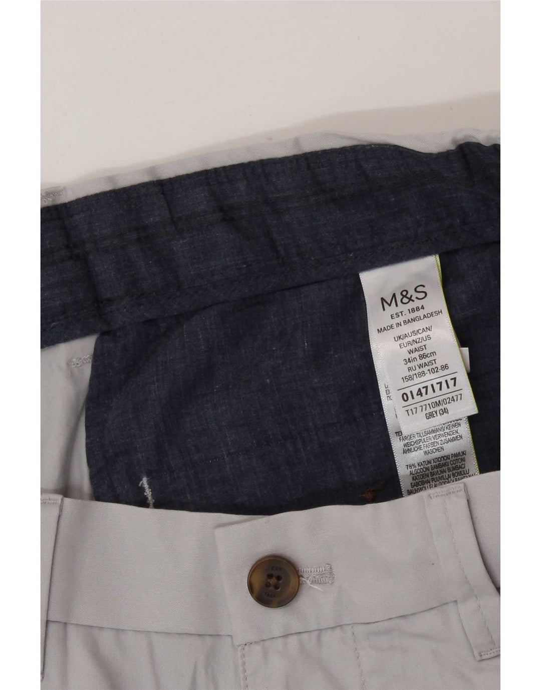 Marks & Spencer Herren Chinoshorts W34 Large Grau Baumwolle