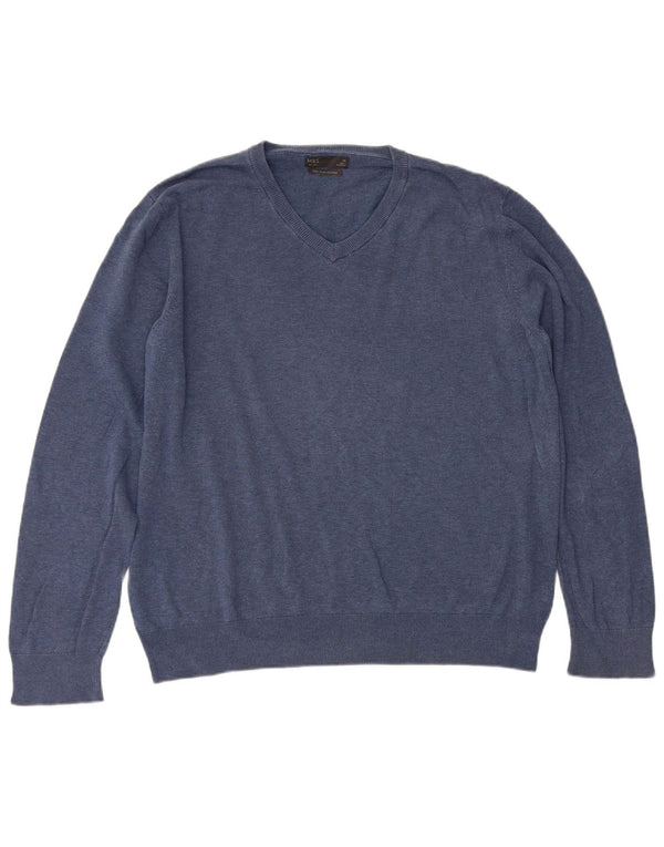 Marks & Spencer Herren-Pullover mit V-Ausschnitt, XL, marineblaue Baumwolle