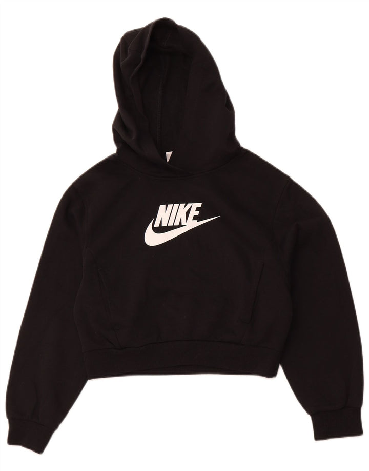 NIKE Crop Graphic Hoodie-Pullover für Mädchen, 10–11 Jahre, mittlere schwarze Baumwolle