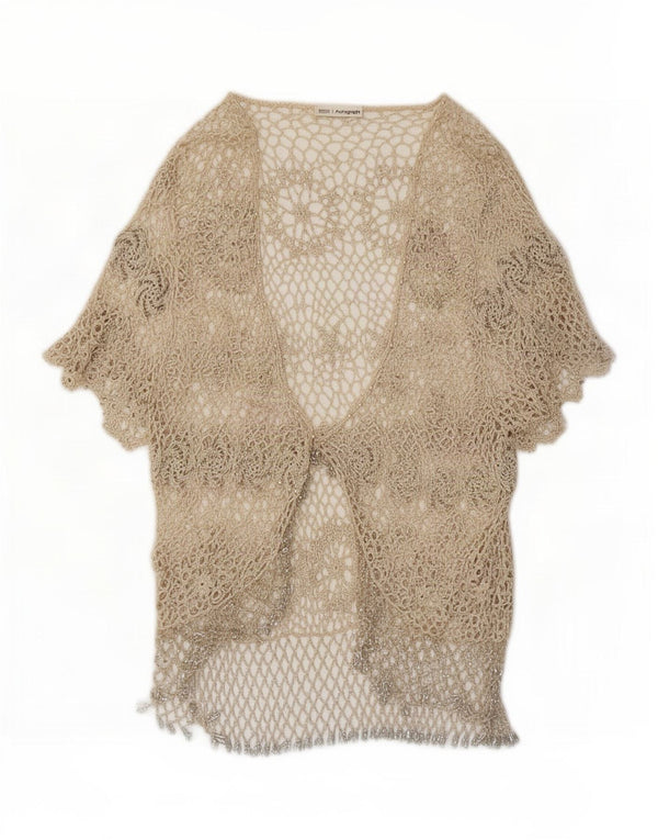 Marks & Spencer Damen Häkel-Cardigan-Oberteil UK 12 Mittelbeige mit Blumenmuster