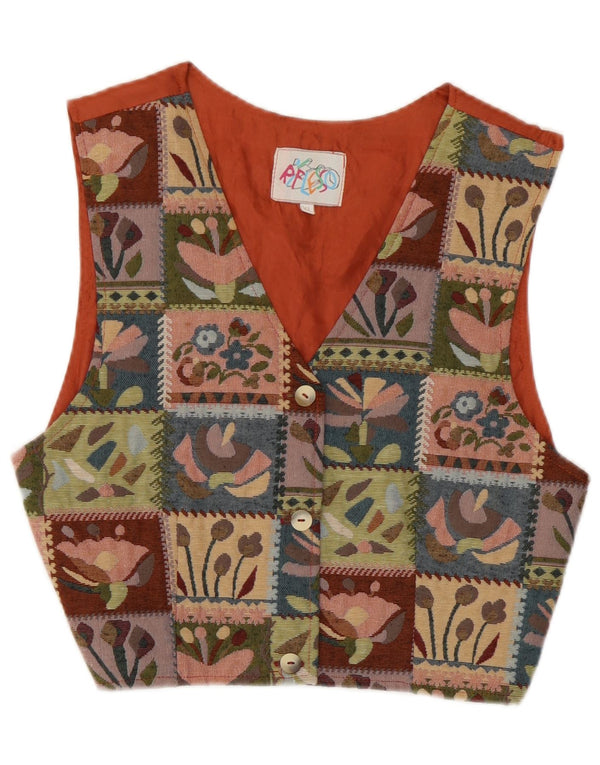 Vintage Damen Crop Weste UK 18 XL Mehrfarbig Patchwork Acetat