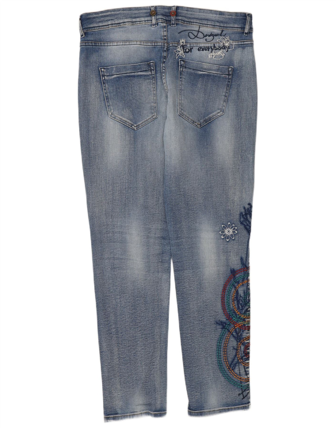 Desigual Damen Graphic Slim Jeans W32 L30 Blau geblümt