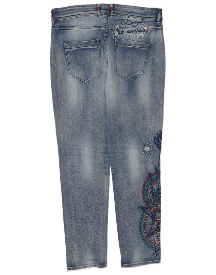 Desigual Damen Graphic Slim Jeans W32 L30 Blau geblümt
