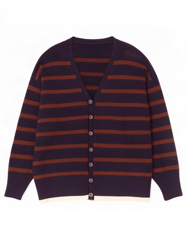 Zara Damen Longline-Cardigan-Pullover UK 10 Small Marineblau gestreift