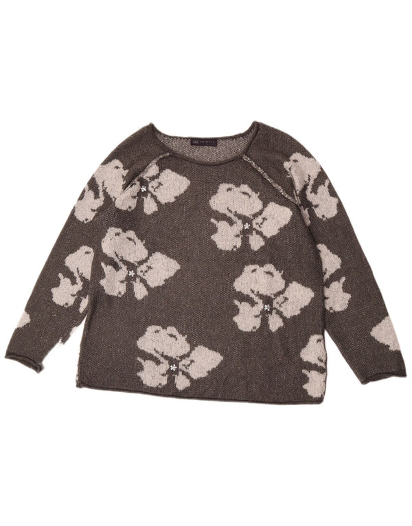 Marks & Spencer Damen-Pullover mit U-Boot-Ausschnitt, Gr. 14, Größe L, Grau, Blumenmuster