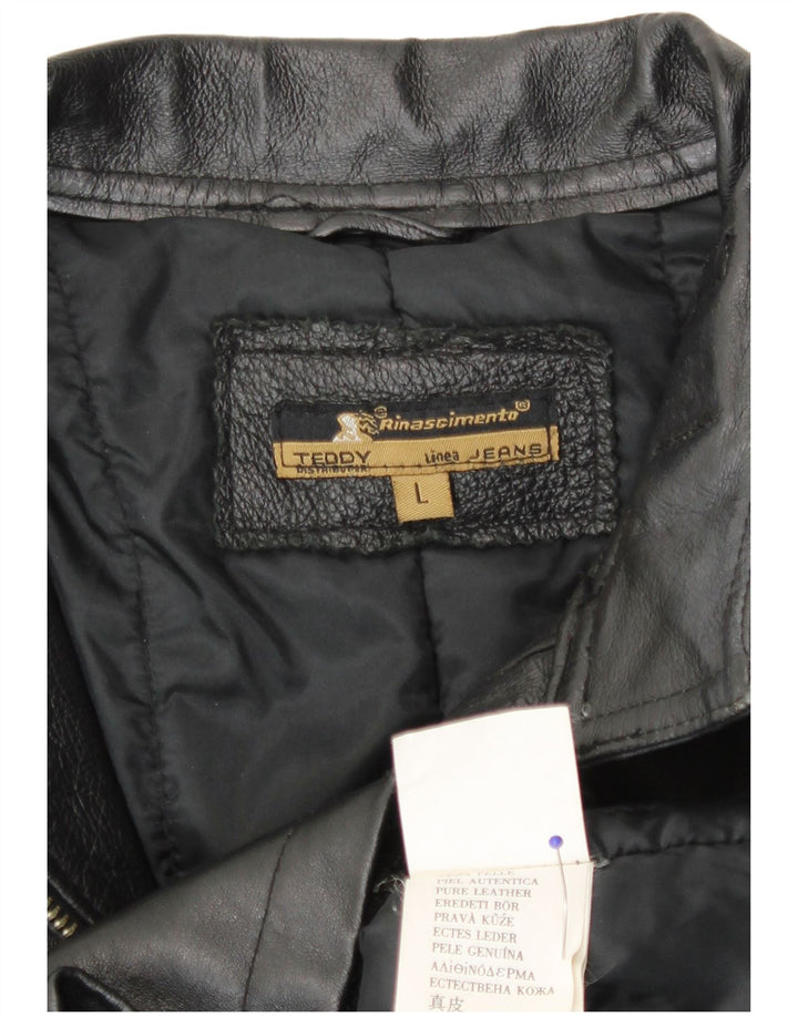 Vintage Damen Lederjacke UK 16 Großes schwarzes Leder