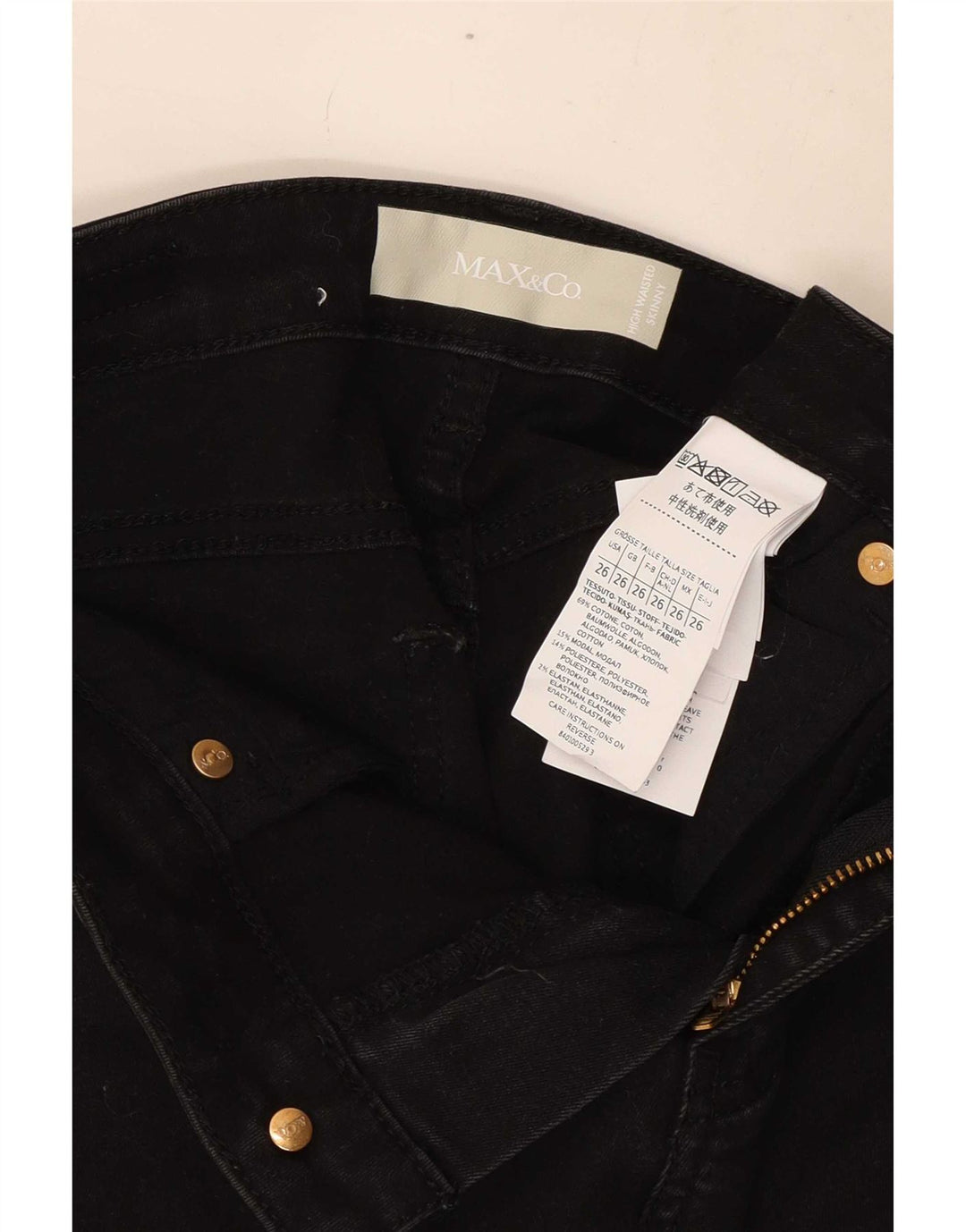 Max & Co. Damen Skinny Jeans W26 L27 Schwarze Baumwolle