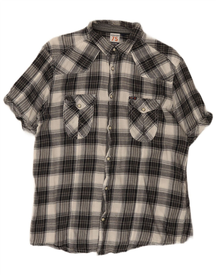 Jack & Jones Herren-Kurzarm-Flanellhemd, groß, grau kariert, Baumwolle