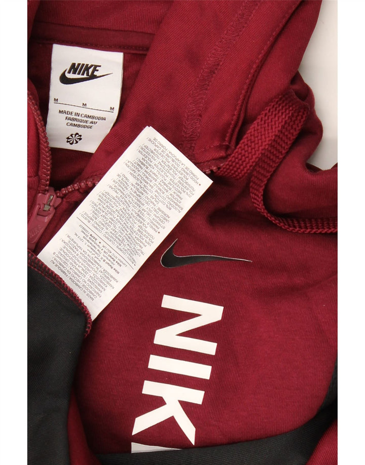 NIKE Herren-Kapuzenpullover mit grafischem Reißverschluss, mittleres Burgunderrot, Farbblock-Polyester