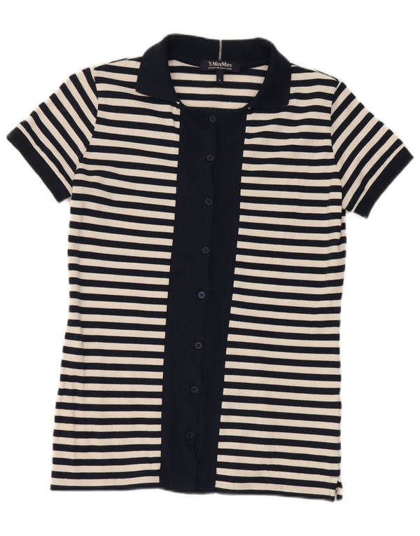 Max Mara Womens Shirt Blouse UK 10 Small Navy Blue Striped Nautical