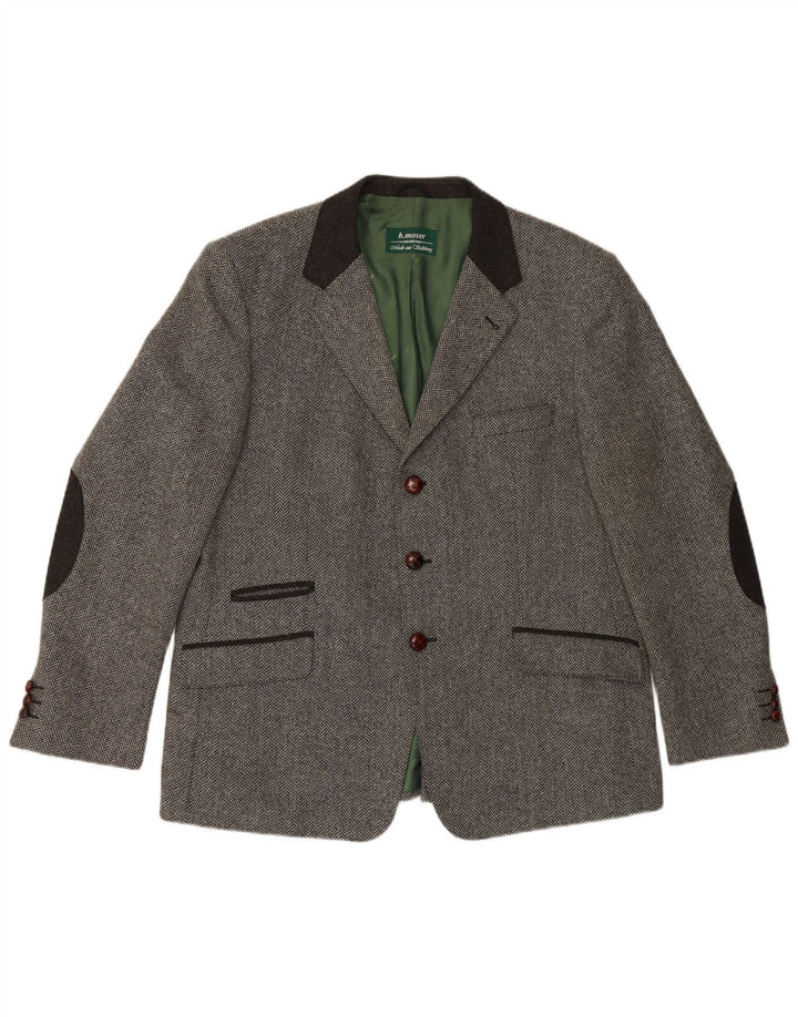 H.MOSER Herren-Blazerjacke mit 3 Knöpfen, EU 54, 2XL, graue Wolle mit Fischgrätenmuster