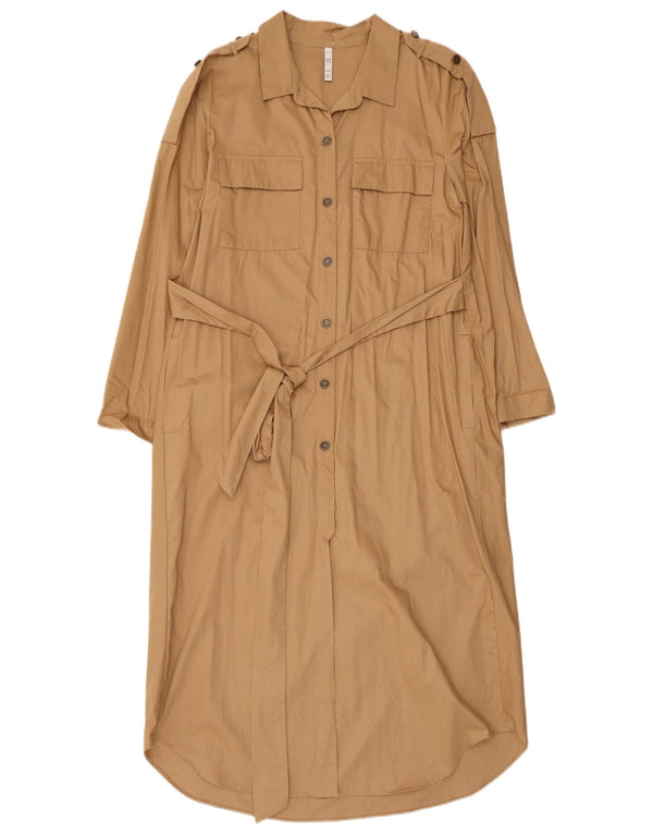 Zara Damen Trafaluc Militärhemdkleid UK 14 Mittelbeige Baumwolle