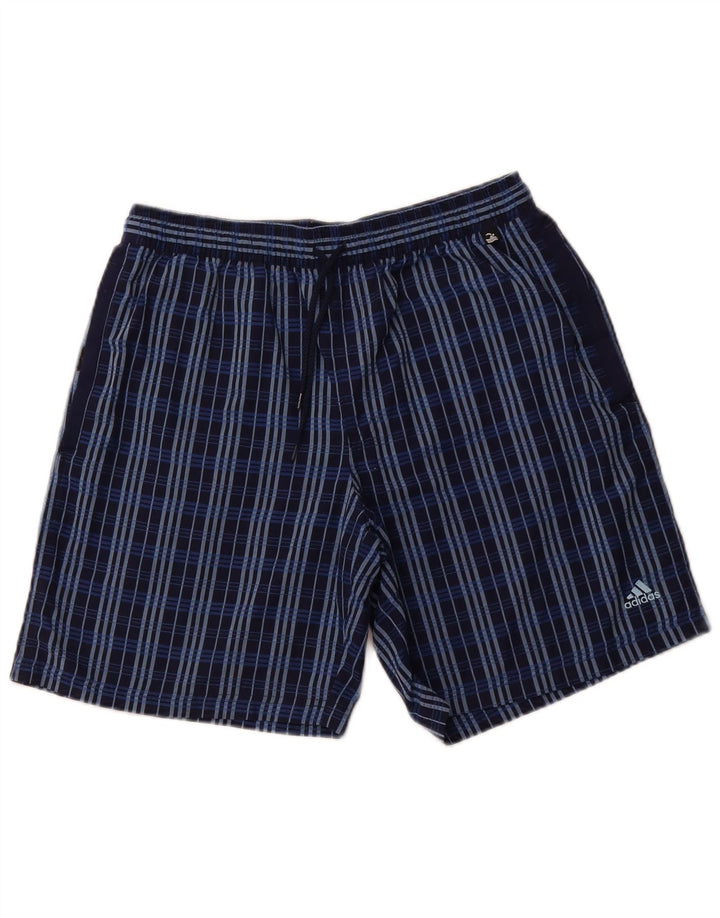 Adidas Herren-Badeshorts, mittelgroß, marineblau, kariert, Polyester