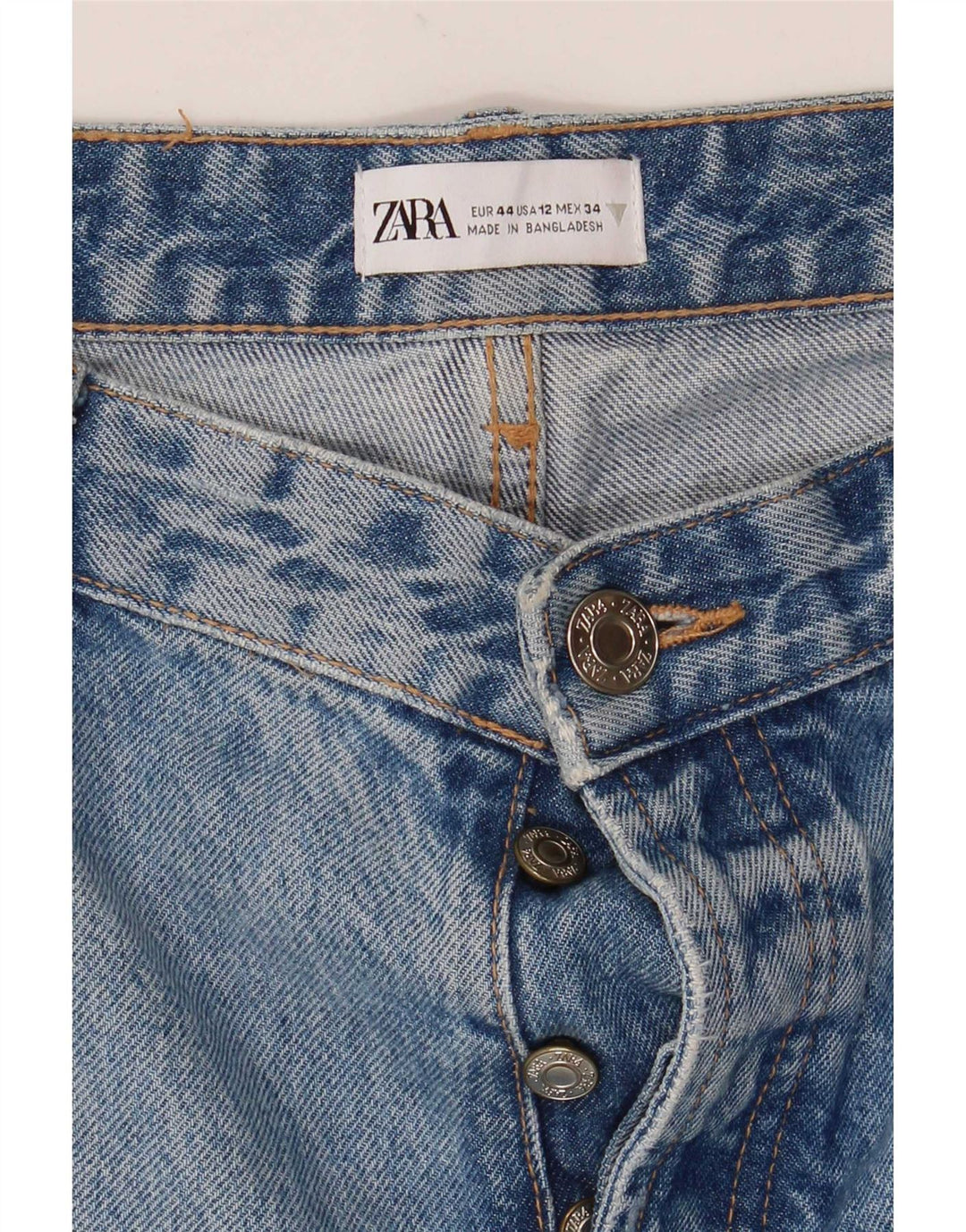 Zara Damen Distressed Straight Jeans EU 44 Large W34 L32 Blau