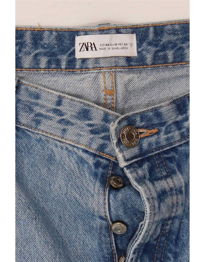 Zara Damen Distressed Straight Jeans EU 44 Large W34 L32 Blau