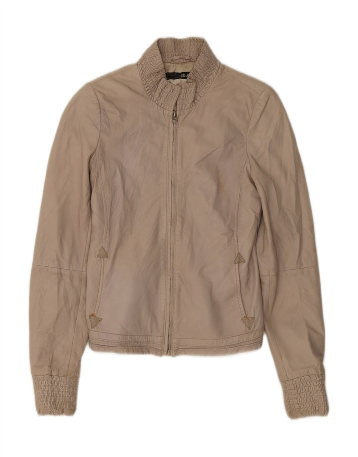 LIU JO Womens Bomber Leather Jacket IT 40 Small Beige Leather Vintage Liu Jo and Second-Hand Liu Jo from Messina Hembry 