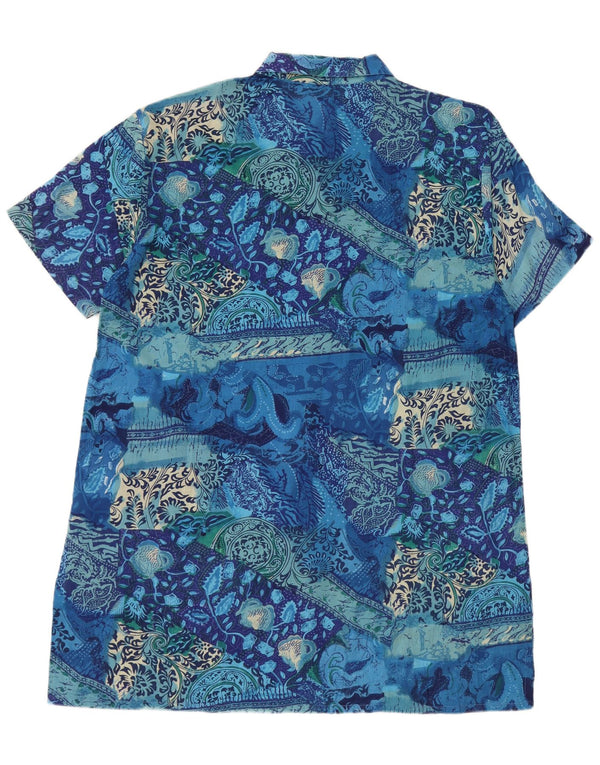 Vintage Damen grafisches Kurzarm-Hemdkleid IT 56 4XL Blau geblümt