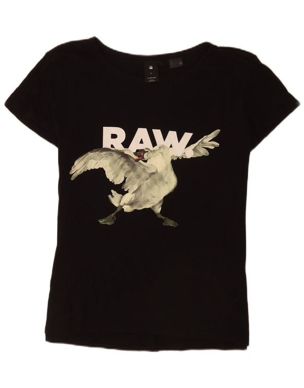 G-Star Damen Regular Graphic T-Shirt Top UK 14 Large Schwarz Baumwolle