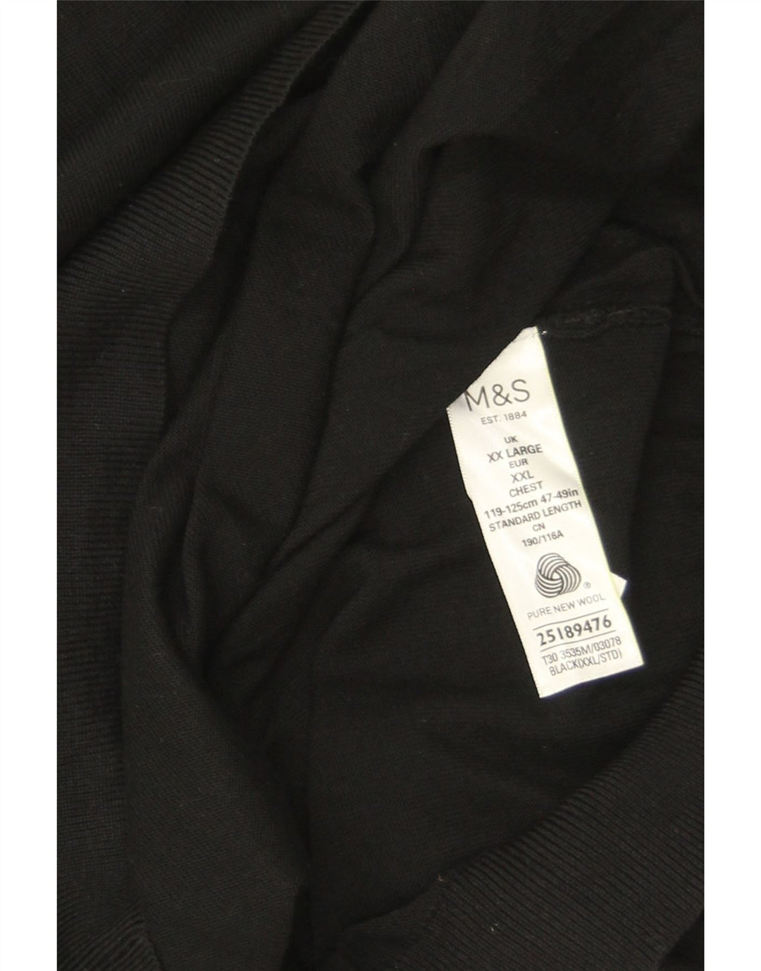 Marks & Spencer Herren-Pullover mit V-Ausschnitt, 2XL, schwarze Merinowolle