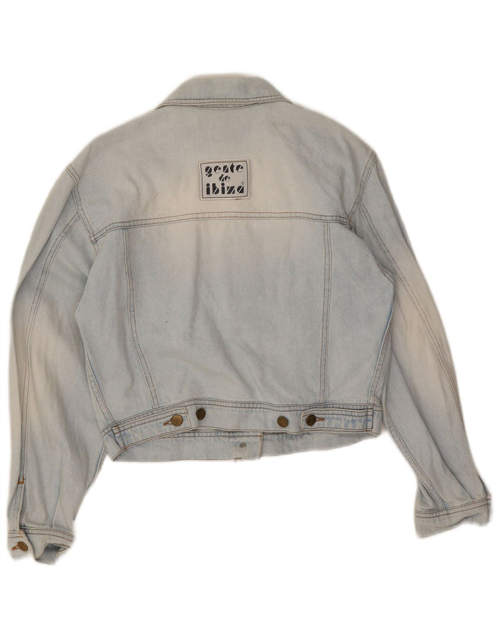 Vintage Damen Crop Graphic Jeansjacke UK 10 Small Blaue Baumwolle