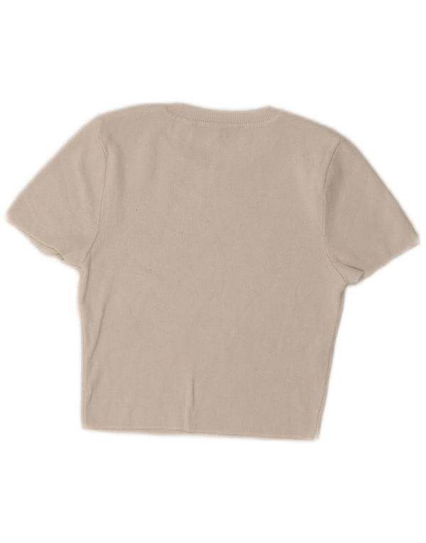 Zara Damen Crop T-Shirt Top UK 12 Medium Weiß