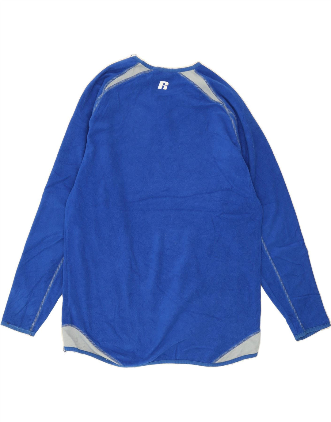 RUSSELL ATHLETIC Mens Fleece Jumper Large Blue Colourblock Polyester Vintage Russell Athletic and Second-Hand Russell Athletic from Messina Hembry 