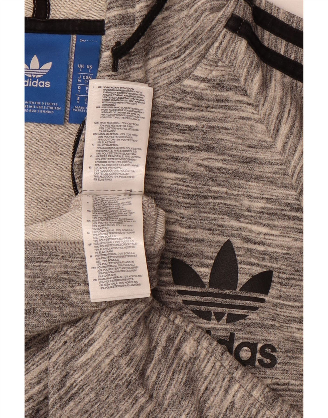 ADIDAS Herren-Kapuzenpullover mit Reißverschluss, klein, grau gefleckte Baumwolle