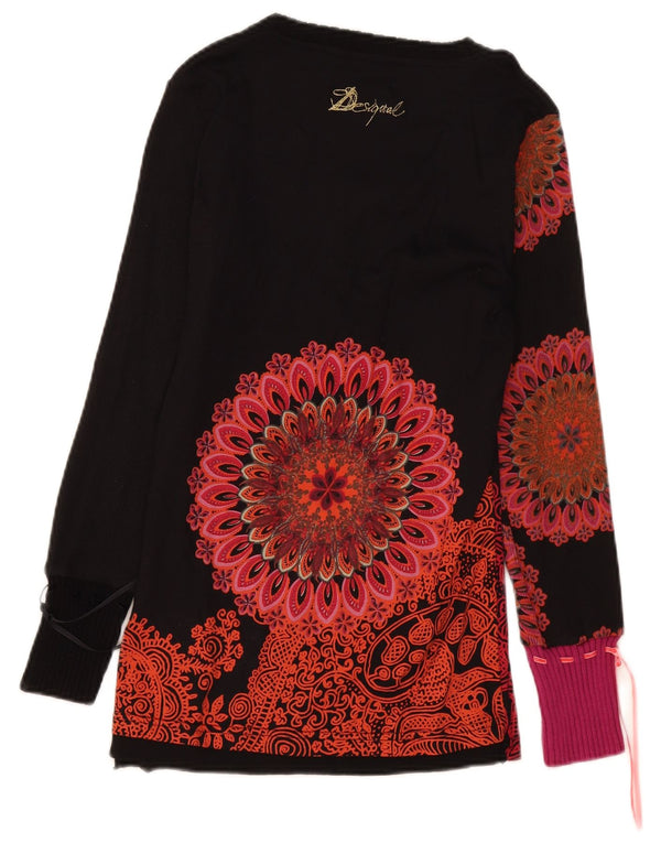 Desigual Womens Graphic Top Langarm UK 14 Große schwarze Paisley-Baumwolle
