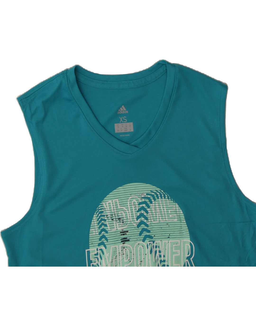 ADIDAS Womens Graphic Vest Top UK 6 XS Turquoise Polyester Vintage Adidas and Second-Hand Adidas from Messina Hembry 