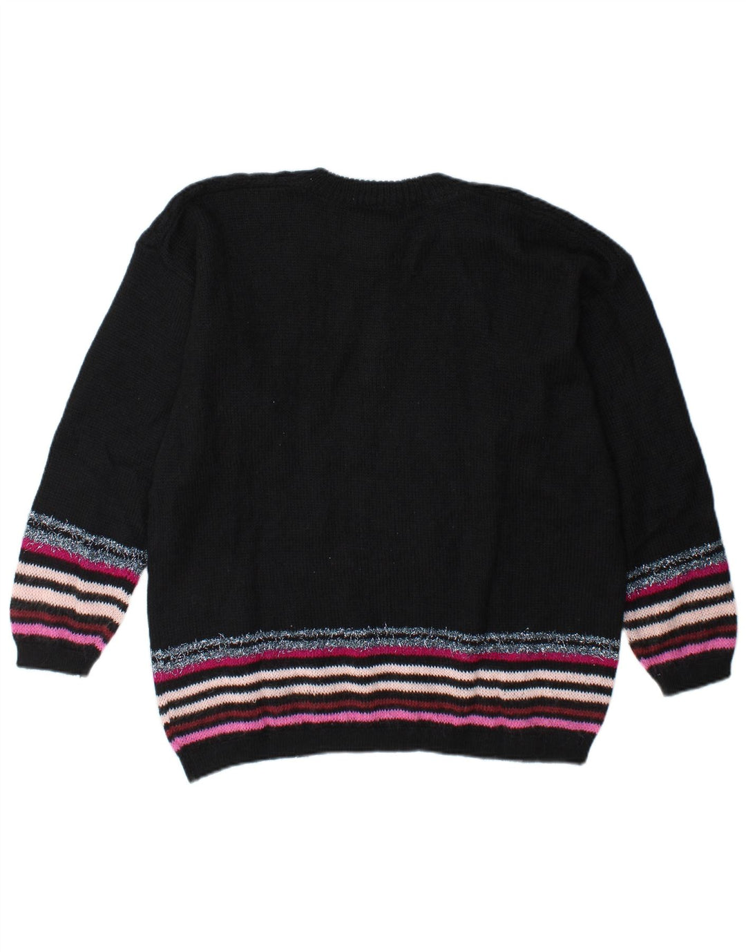 Vintage Damen Pullover mit grafischem Knopfkragen, UK 14, groß, schwarz gestreift