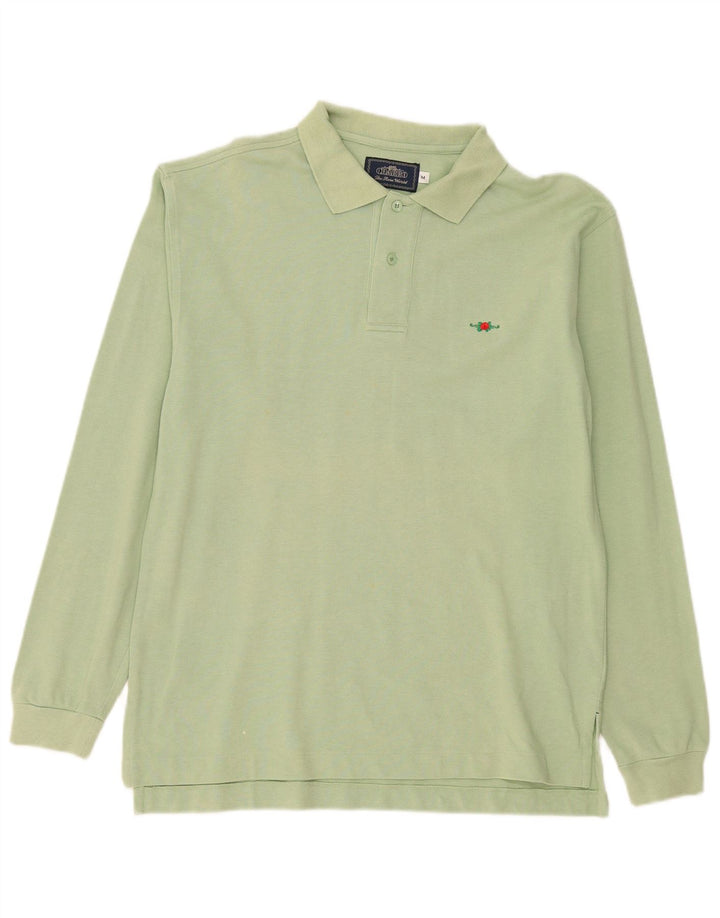Charro Herren-Langarm-Poloshirt aus mittelgrüner Baumwolle