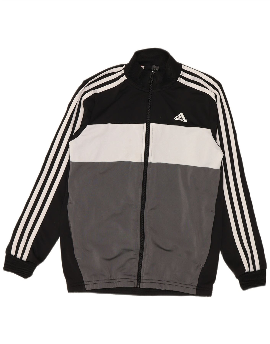 Adidas Jungen-Trainingsanzug-Top-Jacke, 11–12 Jahre, graues Colourblock-Polyester