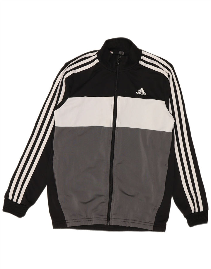 Adidas Jungen-Trainingsanzug-Top-Jacke, 11–12 Jahre, graues Colourblock-Polyester