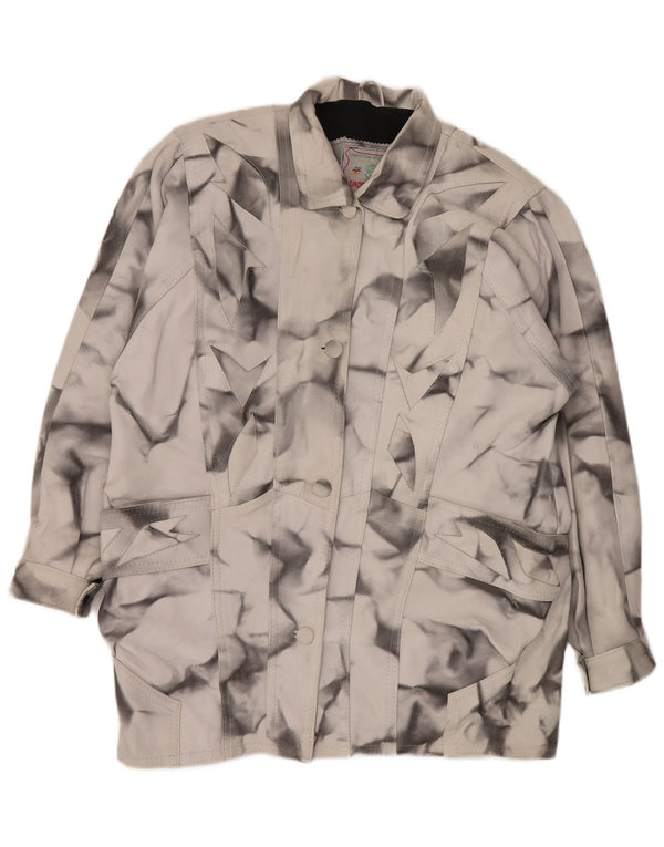 VINTAGE Damen Loose Fit Ledermantel UK 20 2XL Grau Geometrisch