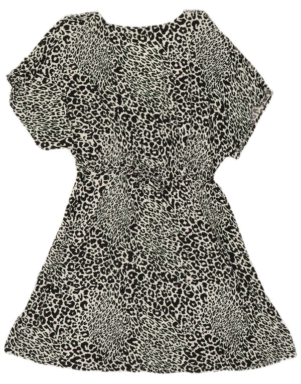 Marks & Spencer Damen A-Linien-Kleid UK 14 Mittelschwarze Viskose mit Animal-Print