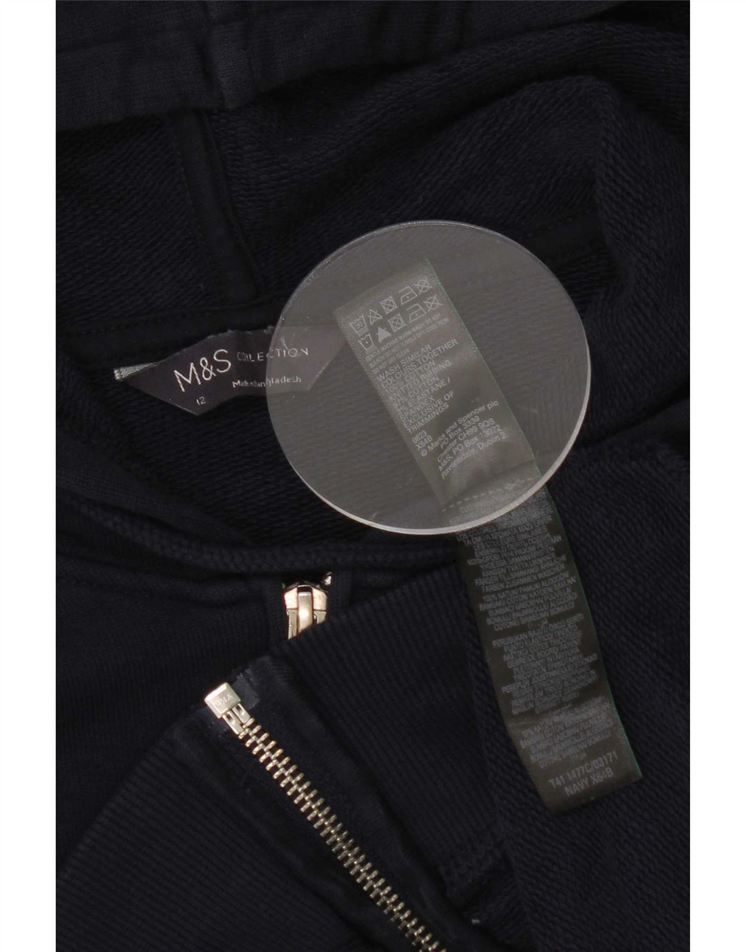 Marks & Spencer Damen-Kapuzenpullover mit Reißverschluss, UK 12, mittelmarineblau, Baumwolle