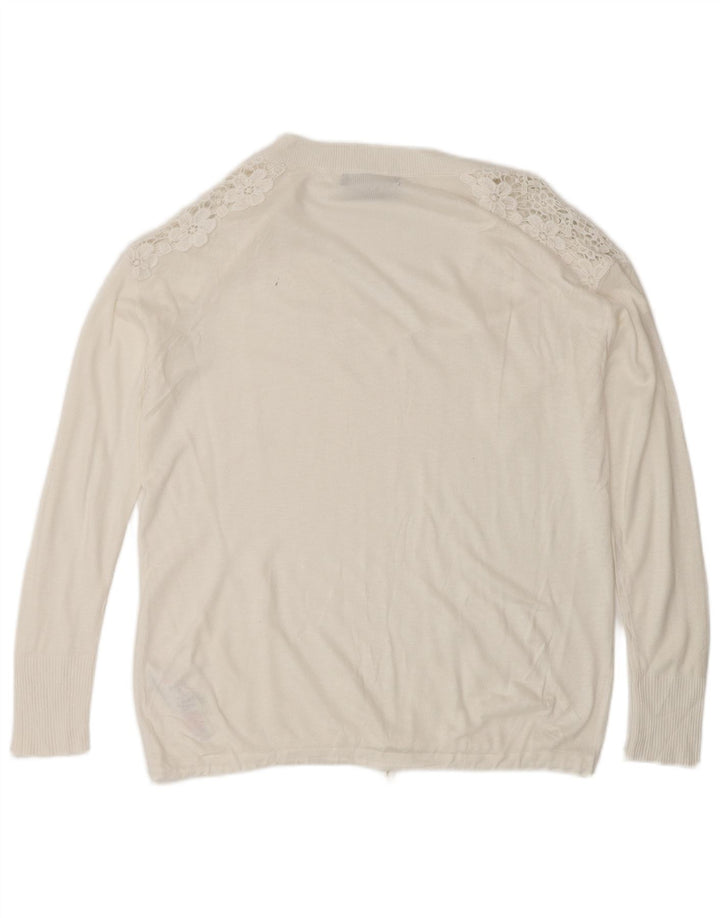 Marks & Spencer Damen-Pullover mit V-Ausschnitt, Gr. 14, mittelweiß, geblümt