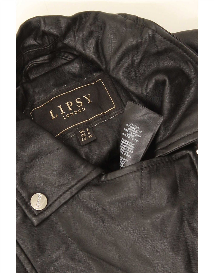 Lipsy Damen-Bikerjacke aus Kunstleder, Größe S, Schwarz, Polyester